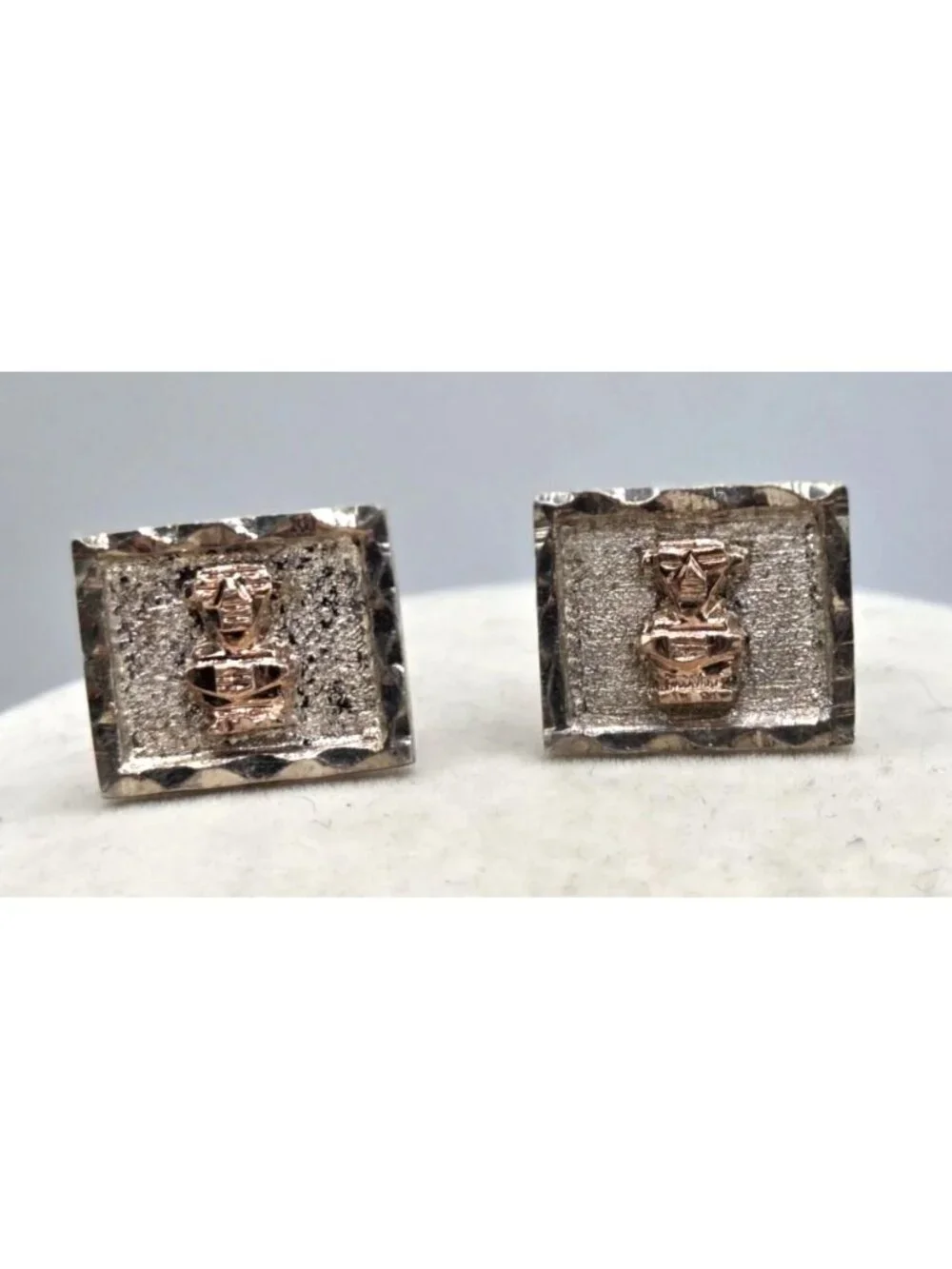 Peruvian Inca Style Cuff Links, Gold Tone Silver Tone Vintage
